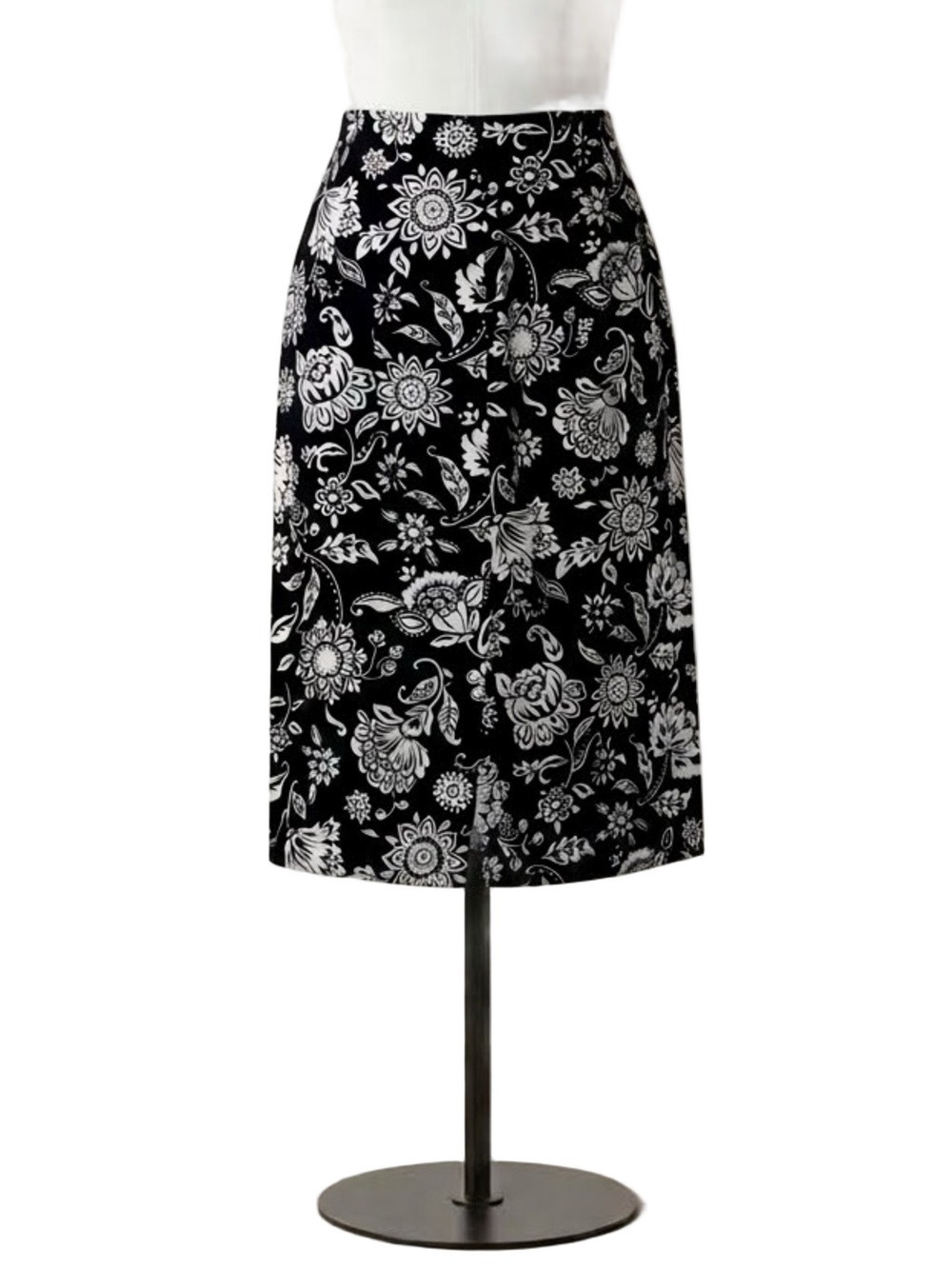 Talbots Black White Floral Midi Skirt Size 12 Petite